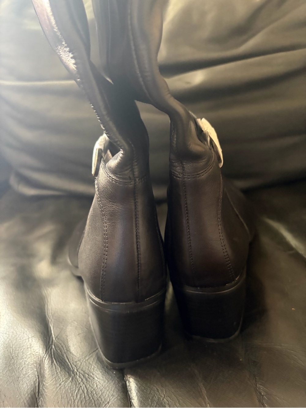 Naturalizer Black Leather Block Heel Ankle Boots